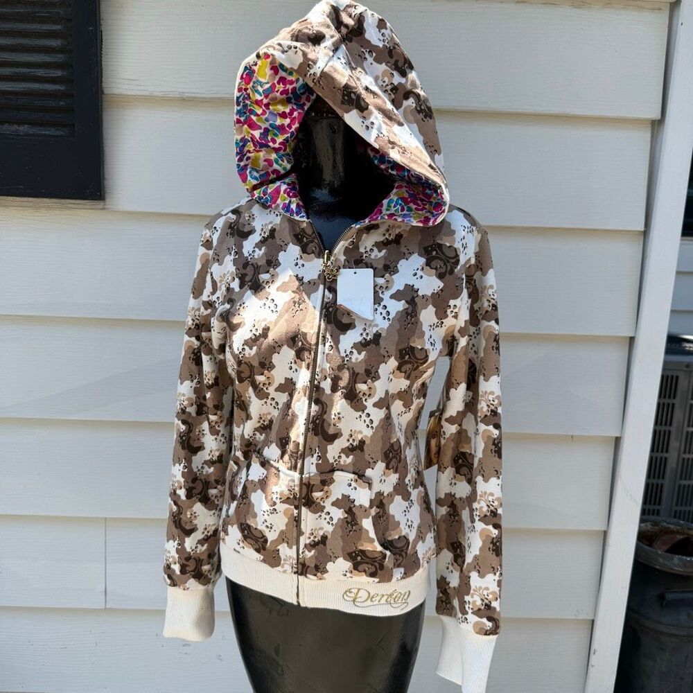Dereon Reversible Camo Print Zip Hoodie Jacket Y2K Women’s